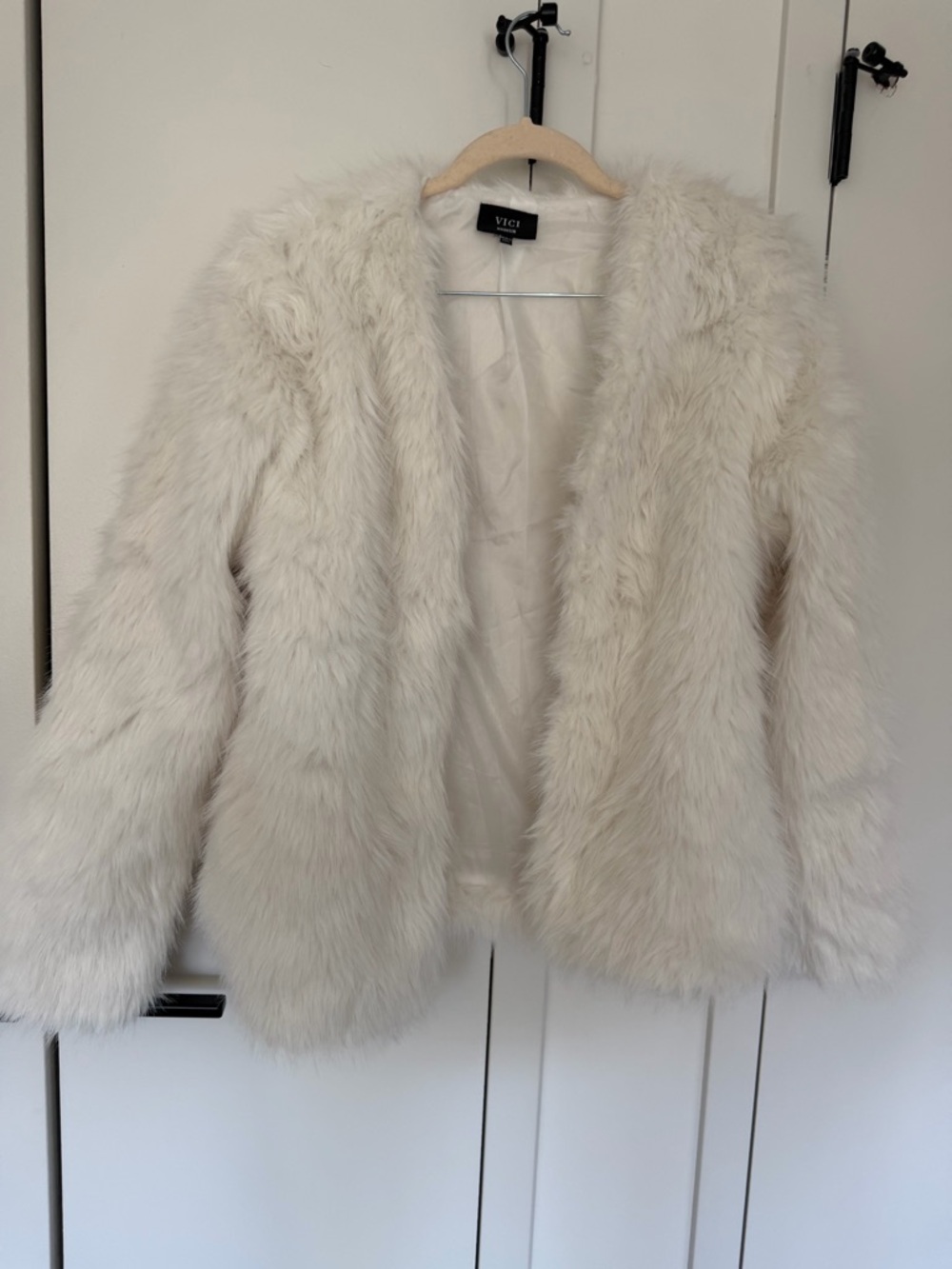TCEC Cream Faux Fur Open-Front Teddy Jacket